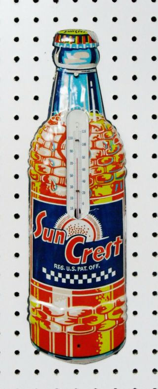 Vintage Sun Crest Soda Advertising Sign Thermometer - - - Measures 17x5
