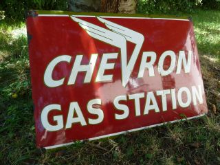 Chevron Porcelain Sign Advertising 24 " Domed Old Gas Oil Vintage Gasoline Usa