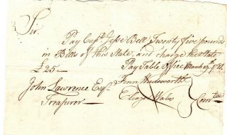 1781,  Fenn Wadsworth,  Eleazer Wales,  Signed Payorder,  Captain Jesse Bell
