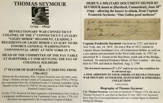 Revolutionary War Colonel 1st Ct Horse Cavalry Mayor Hartford Document Signed Vf