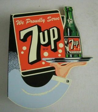 7 - Up Soda Double Sided Flange Metal Sign Great Shape