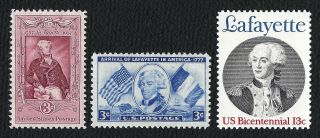 General Marquis De Lafayette South Carolina Revolutionary War Set Of 3 Us Stamps