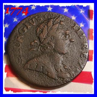 1774 George Iii Half Penny 1 Yr After Tea Party Colonial Revolutionary War Coin