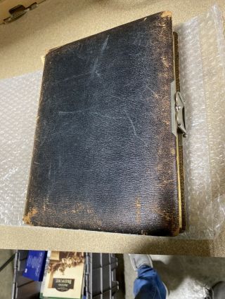 100 Year Old Vintage Photo Album With Solid Metal Clasp And Photos