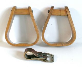 Vintage Oak Wood Stirrups With Harness