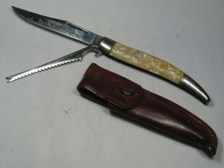Vintage Hammer Brand Scaler Folding Pocket Knife Made In Usa W/ Sheath.  40