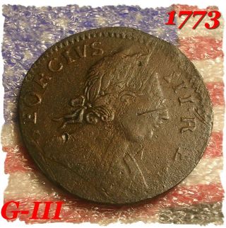 1773 George Iii Half Penny Boston Tea Party Colonial Revolutionary War Coin