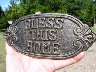 Cast Iron Bless This HOME sign plaque,  antiqued gold finish 2
