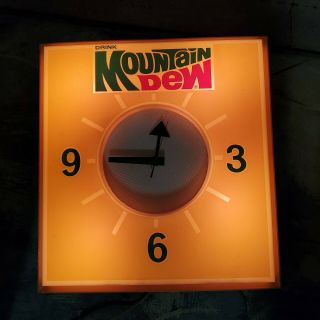 Vintage Dualite Drink Mountain Dew Wall Clock Advertising Sign 15 x 16 x4 
