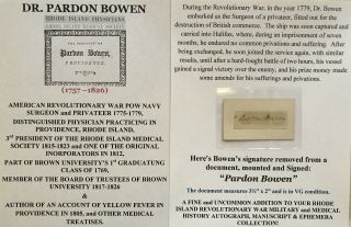 Revolutionary War Pow Navy Surgeon Privateer Yellow Fever Bowen Autograph Signed