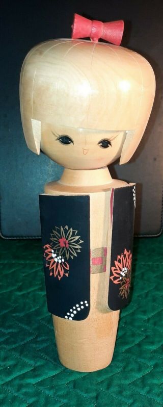 Vintage Japanese " Kokeshi " Wooden Doll 8 1/2 " Made And Stamped In Japan