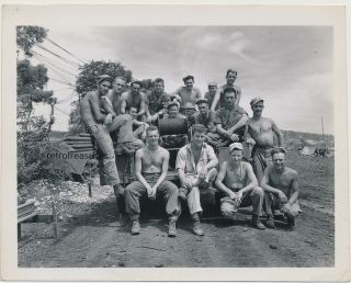 Group Of Shirtless Soldier Buddy Men Posing W Truck Vtg Ww2 Photo Military