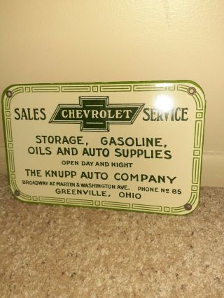 C.  1950s Chevrolet Sales And Service Sign Porcelain Knupp Auto Company Ohio