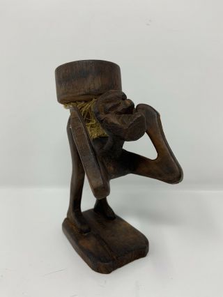 Vintage Hand Carved African Tribal Man Wood Statue Figurine 6.  5” 2