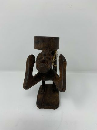 Vintage Hand Carved African Tribal Man Wood Statue Figurine 6.  5” 3