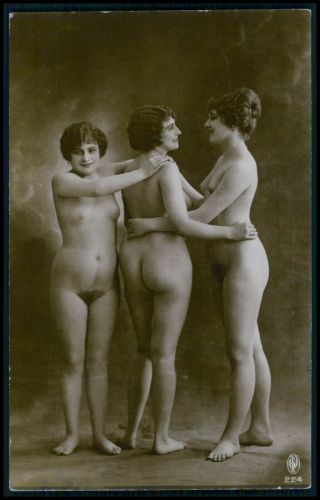 French Nude Woman Three Graces Vintage C1910s Real Photo Postcard Rppc