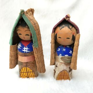Set 2 Japanese Vintage Wooden Carving Kokeshi Snow Child Girl Dolls Recommended