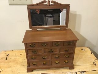 Large Vintage Jewelry Box Chest With Mirror Wood
