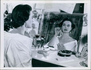 Vintage Actress Dons Chandelier Earrings At Dressing Table Fashion Photo 7x9