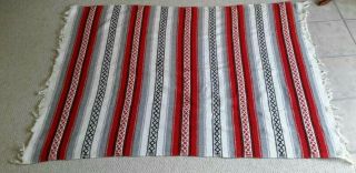 Vtg Southwest Mexican Serape Falsa Yoga Throw Blanket W/ Fringe 70 " X 48 " Red