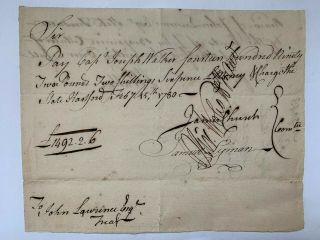 Rev War Ct 1780 Pay Voucher To Captain Joseph Walker.  Signed By Oliver Wolcott