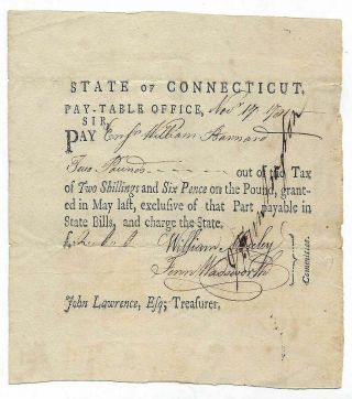 1781 Revolutionary War Connecticut Promissory Note To Ensign William Barnand