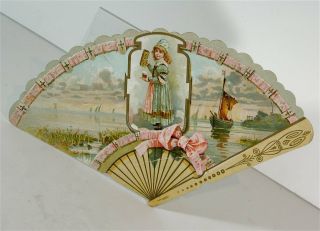 1890s Hires Root Beer Die Cut Advertising Hand Fan Soda Fountain Fan With Girl