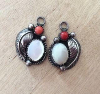 Exquisite Vintage Zuni Coral Pearl Silver Earrings Native American Signed R C