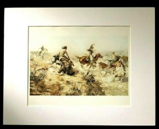 Charles M Russell " Jerked Down " 11 X 14 Matted Western Print