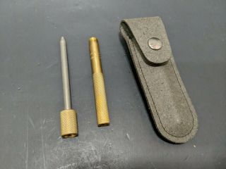 Vintage Brass Eze - Lap Diamond M Knife Pocket Sharpening Steel Rod W Sheath