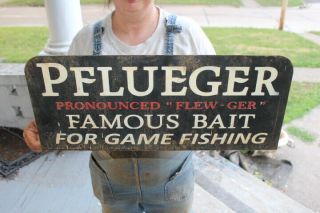 Pflueger Famous Bait Fishing Lure Gas Oil 20 " Metal Flange Sign
