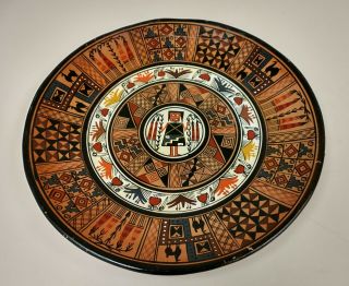 Vintage Peru Decorative Pottery Plate Hand Painted Folk Art Wall Hanging