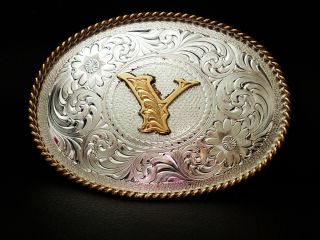 Montana Silversmiths Monogram Y Sterling Silver Plate Belt Buckle 3 - 3/4 X 2 - 1/2