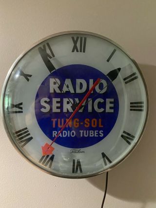 PAM / TELECHRON ADVERTISING CLOCK TUNG - SOL RADIO TUBES 15 in diameter 2