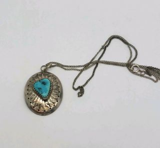 Vintage Southwestern Sterling Silver And Turquoise Pendant Necklace