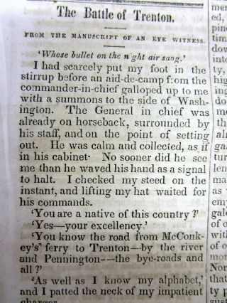 1846 Newspaper W Eyewitness Account Ofthe Revolutionary War Battle Of Trenton Nj
