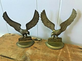 Vtg Pair Mid Century India Solid Brass Eagle Usa Figurines Wall Art Hanging Hook