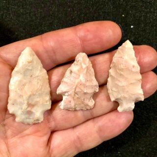 Three Colorful Authentic Flint Ridge Arrowheads,  Found In Central Ohio