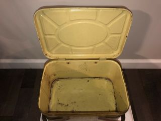 Vintage Metal Tin Lunch Box Picnic Basket Brown Distressed Wood Grain & Handles 3
