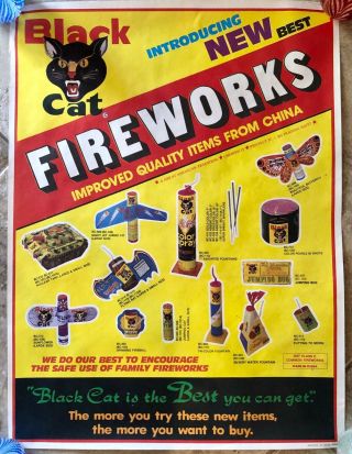 Vintage Black Cat Fireworks Advertising Poster Various Firecrackers