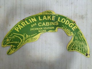 Parlin Lake Lodge 2 Sided 36 X 19 Inches Vintage Enamel Sign