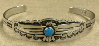Vintage Bell Nickle Silver And Turquoise Cuff Bracelet Small Child Size