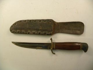 Vintage Sheath Knife In A Leather Sheath (about 9 " Long)