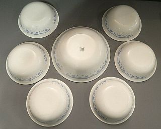 Set Of 7 Corelle Morning Blue 1 Serving Bowl 8 ",  6 Cereal Soup Bowls 6 " Vintage