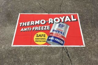 Vtg Thermo Royal Anti Freeze Gas Station Oil Cloth Banner Auto Garage Sign 36x60