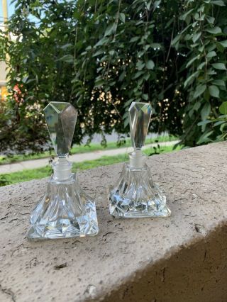 Pair Vintage Clear Glass Czech Perfume Bottles With A Stopper