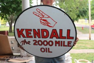 Large Kendall Motor Oil Gas Station 2 Sided 24 " Porcelain Metal Sign