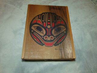 Inuit American Wooden Totem Box By Master Artist,  Steven C.  Evans