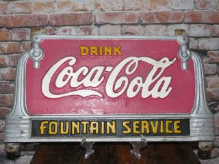 Vintage Drink Coca Cola Fountain Service Cast Iron Bench Sign Paint