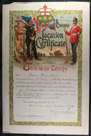 1904 Ontario Land Grant To 1870 Fenian Raid Veteran Pvt.  Shisler 44th Battalion